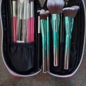 Luxurious Makeup Brush Set in Pink and Silver
